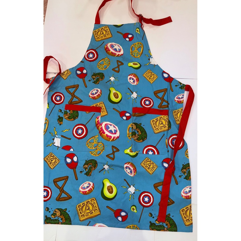 Marvel Avengers Snack Print Kitchen Apron Blue Ukonic Robe Factory One Size